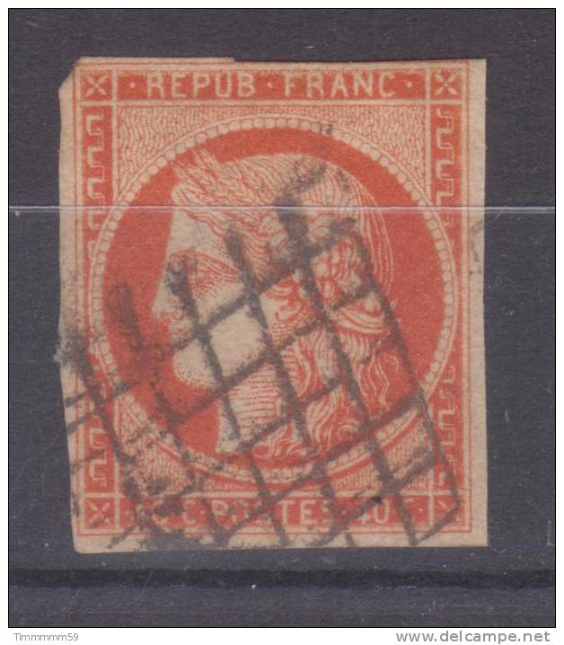 Lot N°20493   Variété/n°5, Oblit Grille De 1849, Trait Blanc Au Dessus De La Légende REPUB FRANC - 1849-1850 Cérès