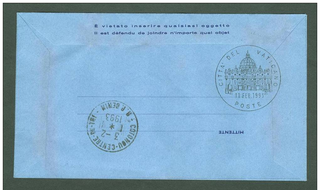 VATICAN 1993 AEROGRAMME REGISTERED POPE JOHN PAUL II Travel To COUTONOU BENIN (WITH NEWSPAPER OF EVENT) (E6399 - Lettres & Documents