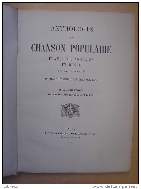 Liv25. Maurice BOUCHOR. Anthologie De La Chanson Populaire Française Anglaise Russe. - Musique