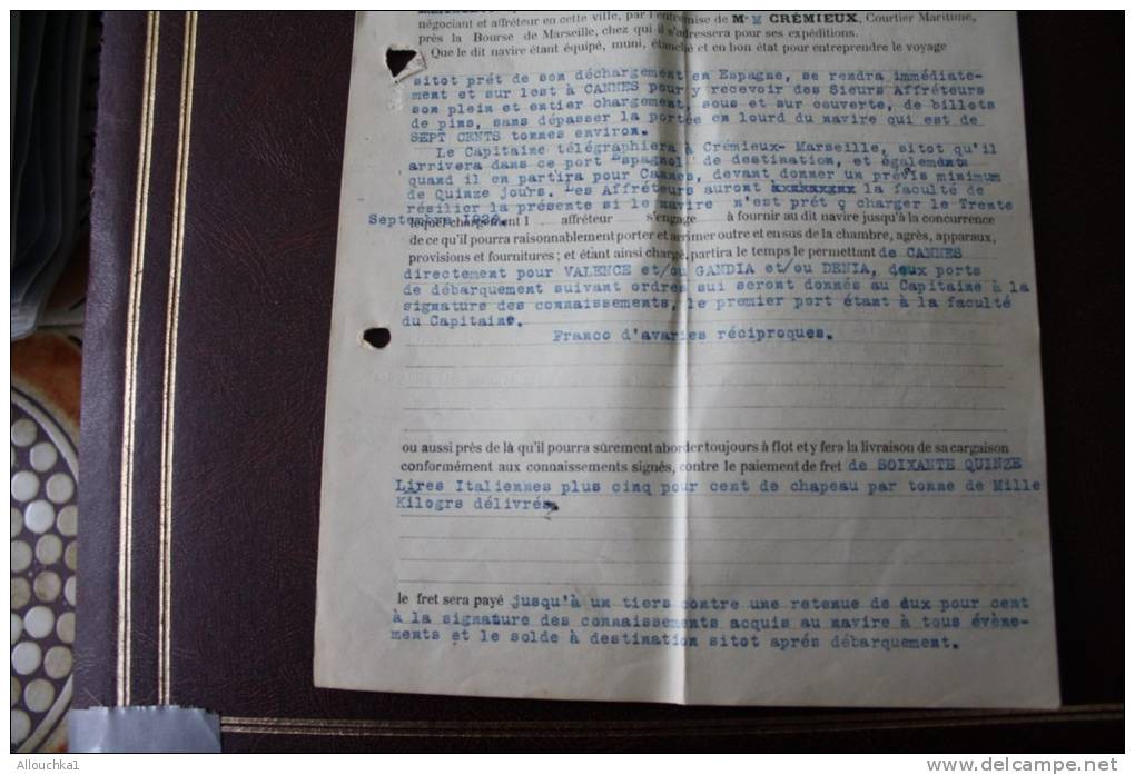 Connaissement,charte-partie,bill Of Lading,Chartervertrag Voilier Italien S/s Francesco Garre-Viarregio-Cannes-Valencia - Other & Unclassified