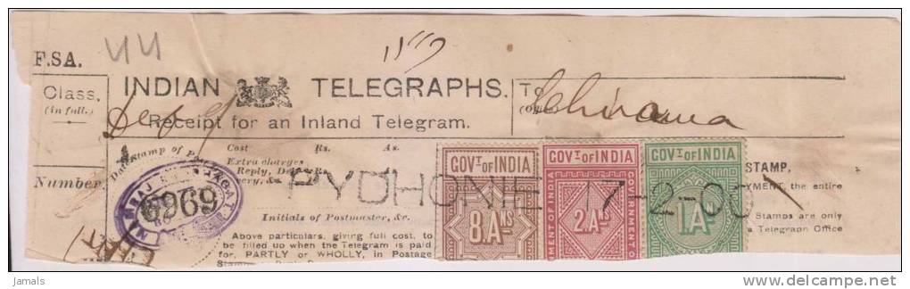 Br India Queen Victoria Telegraph Receipt, Sent To Ludhiana, 1900, India As Per The Scan - 1882-1901 Empire