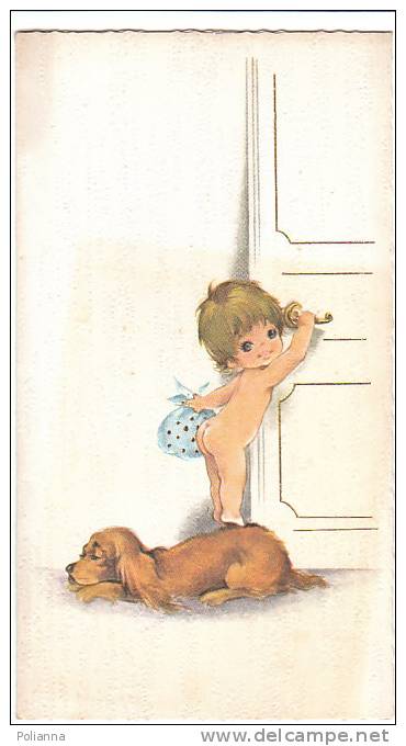 PO5321# BIGLIETTO PARTECIPAZIONE NASCITA - CALTANISSETTA 1975 - BAMBINO CON FAGOTTO E CAGNOLINO COCKER - Nascita & Battesimo