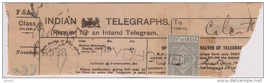 Br India Queen Victoria Telegraph Receipt, India As Per The Scan - 1882-1901 Empire