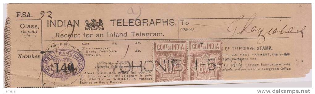 Br India Queen Victoria Telegraph Receipt, India As Per The Scan - 1882-1901 Empire