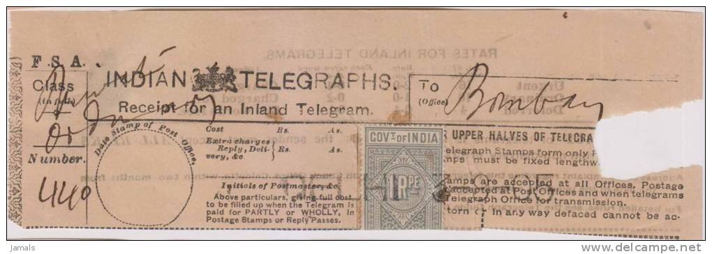 Br India Queen Victoria Telegraph Receipt, India As Per The Scan - 1882-1901 Empire