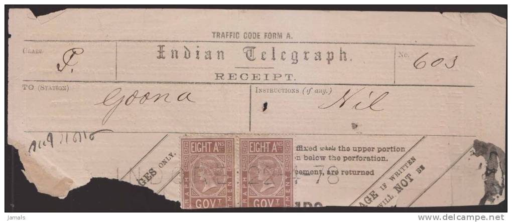 Br India Queen Victoria Telegraph Receipt 1878, India As Per The Scan - 1882-1901 Empire