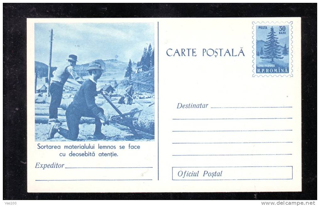 WOOD CUTING IS MADE VERY CAREFUL,VERY RARE,POSTCARD STATIONARY,ENTIER POSTAUX,UNUSED,1956,ROMAN IA - Landbouw