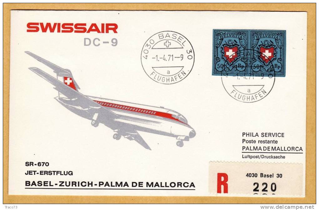 BASEL - ZURICH  / PALMA DE MALLORCA-  Cover _ Lettera  -  DC 9   _  SWISSAIR - Eerste Vluchten