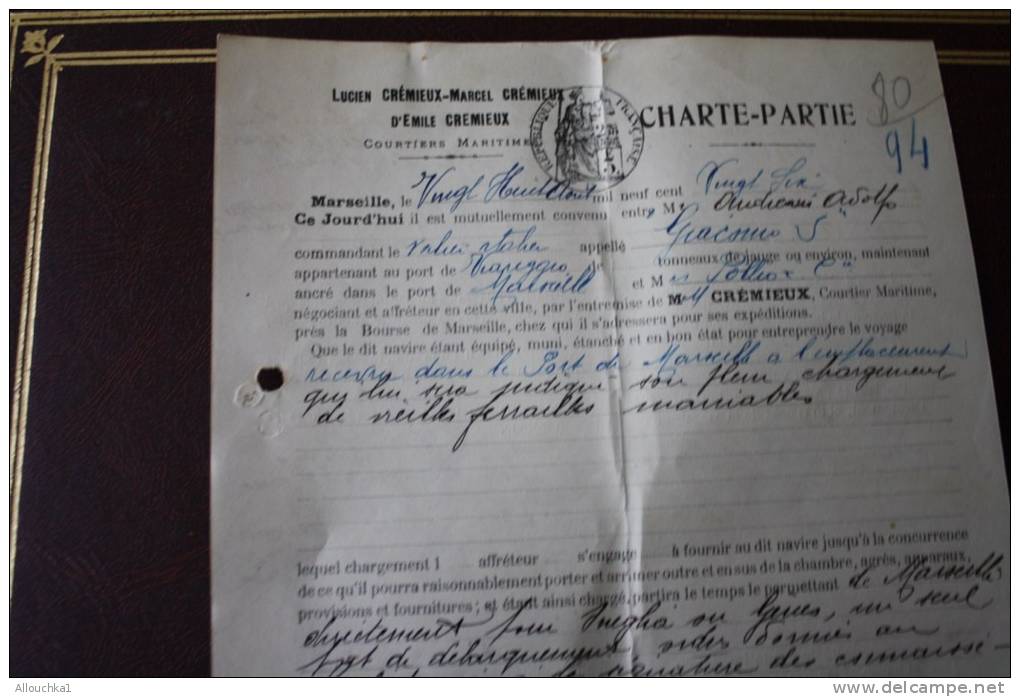 Connaissement,charte-partie,bill Of Lading,Chartervertrag Voilier Italien S/s Giacomo-Viarregio Marseille Gênes,Oneglia - Other & Unclassified