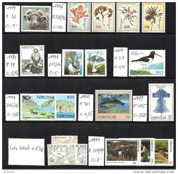 Lot De Timbres Neufs ** Iles Féroé.  Foroyar. Divers Thèmes : Faune, Oiseaux, Flore, Paysages. - Féroé (Iles)