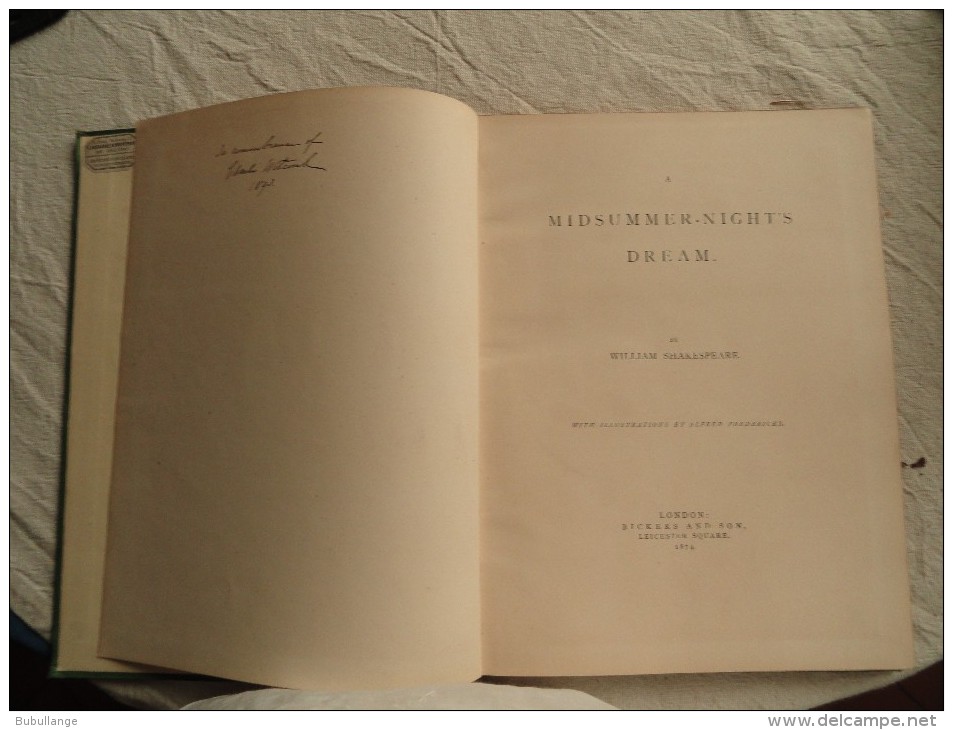Midsummer Night's Dream  Shakespeare, Livre édition 1874 , Avec Dédicace, Voir Scan - 1850-1899