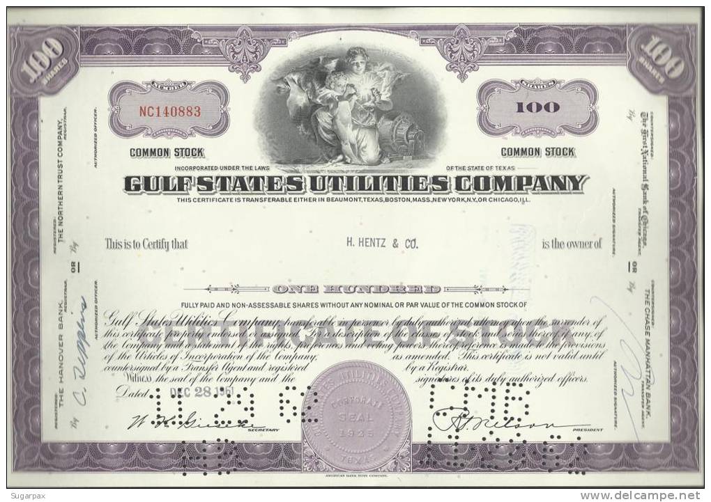 GULF STATES UTILITIES COMPANY - 100 SHARES - 28.12.1961 - 2 SCANS - G - I