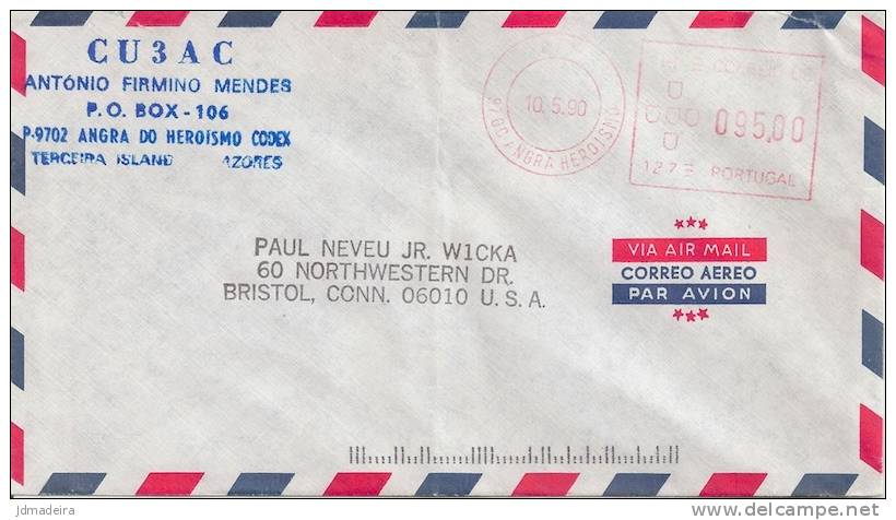 Portugal - Angra Do Heroísmo Cover To USA With Meter Stamp - Brieven En Documenten