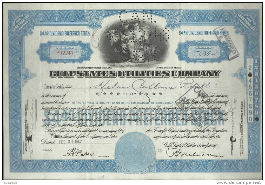 GULF STATES UTILITIES COMPANY - 30 SHARES - 24.02.1947 - 2 SCANS - G - I