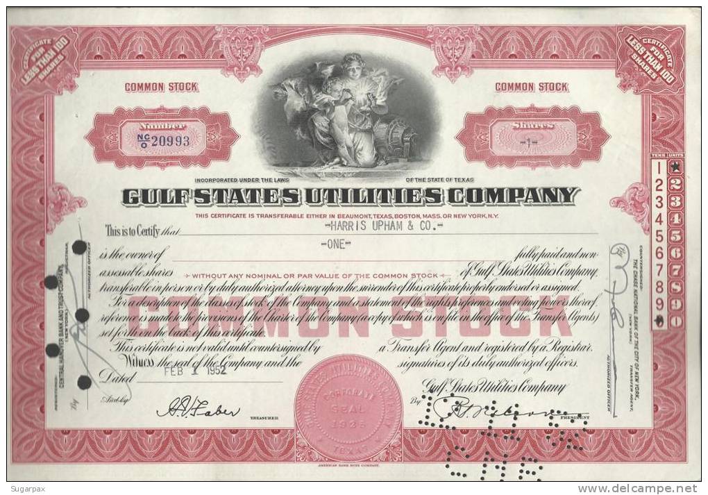 GULF STATES UTILITIES COMPANY - 1 SHARE - 01.02.1952 - 2 SCANS - G - I