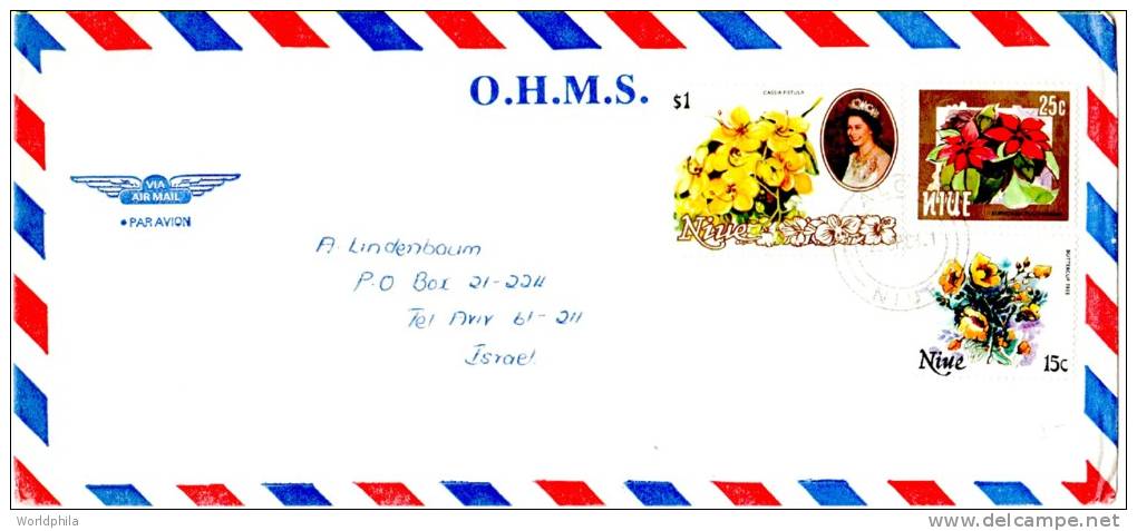 Niue Official Cover Airmailed To Israel 1988 Flowers Postage Stamps - Niue