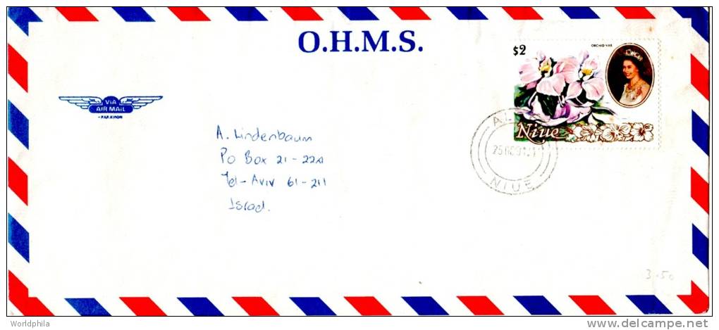 Niue Official Cover Airmailed To Israel 1991 Flowers Single Postage Stamp - Niue