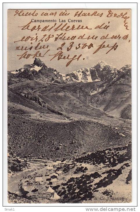 AMERICA CHILE THE CAVES CAMPSITE OLD POSTCARD - Chile