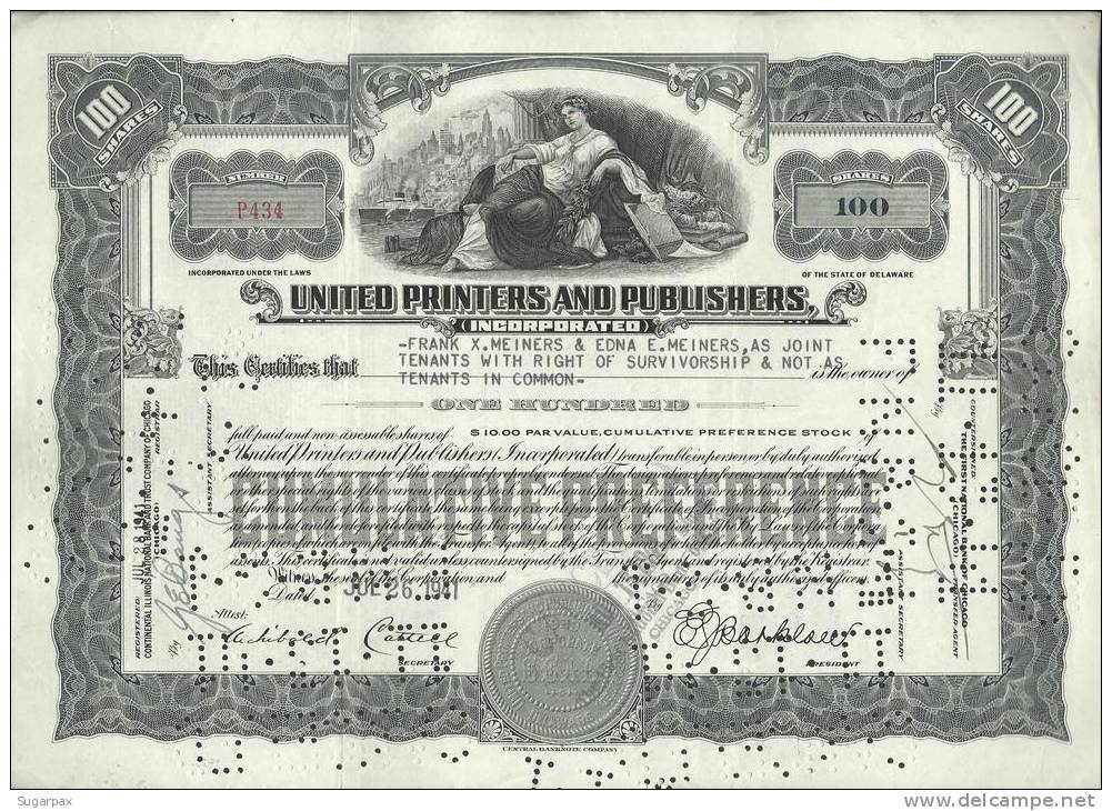 UNITED PRINTERS AND PUBLISHERS - 100 SHARES - 26.07.1941 - 2 SCANS - S - V