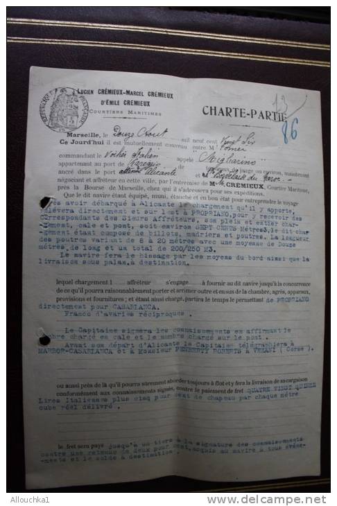 Connaissement,charte-partie,bill Of Lading,Chartervertrag Voilier Italien S/S Migliareno-Alicante Propriano Casablanca - Autres & Non Classés