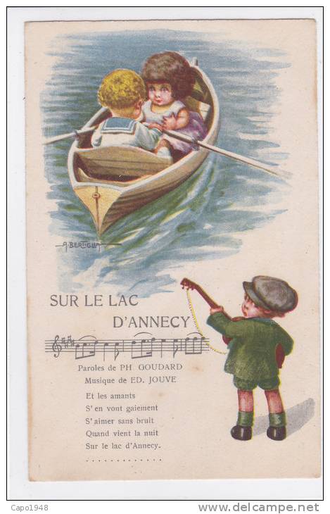 CARD BERTIGLIA CANZONETTA SUR LE LAC D'ANNECY BARCA A REMI COPPIA BIMBI SUONATORE DI  CHITARRA -FP-VDB-2--0882-14758 - Bertiglia, A.