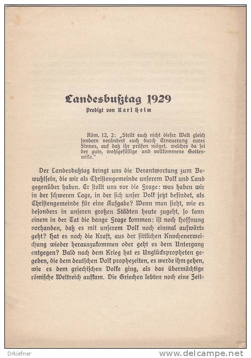 Landesbußtag 1929, Predigt Von Karl Heim über Röm. 12,2 - Cristianismo
