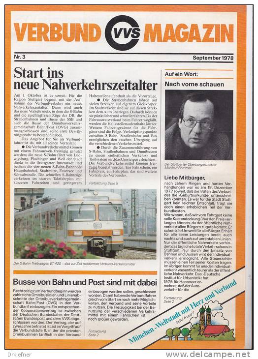 Verkehrsverbund Magazin Stuttgart, VVS, Neues Nahverkehrssystem, Fahrkartenautomaten, Nr. 3/1978 - Europe