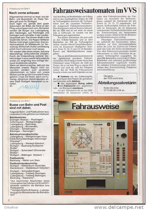 Verkehrsverbund Magazin Stuttgart, VVS, Neues Nahverkehrssystem, Fahrkartenautomaten, Nr. 3/1978 - Europe