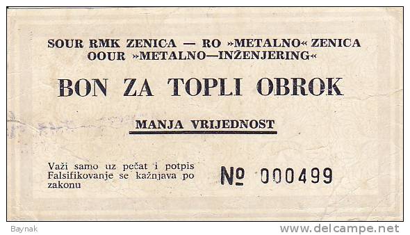 BOSNIEN  -  ZENICA  --  BON ZA TOPLI OBROK - Bosnia And Herzegovina