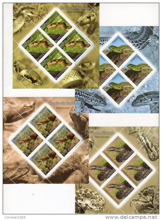 Romania 2011 MNH / Reptiles Of Romania / 4 Blocks - Serpenti