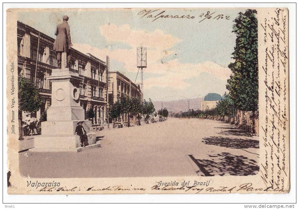 AMERICA CHILE VALPARAISO AVENUE BRASIL THE MONUMENT OLD POSTCARD 1902. - Chile