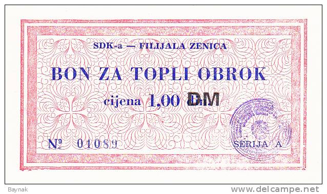 BOSNIEN  -  SDK - A  ZENICA  --  BON ZA TOPLI OBROK  --  1,00 DM - Bosnien-Herzegowina
