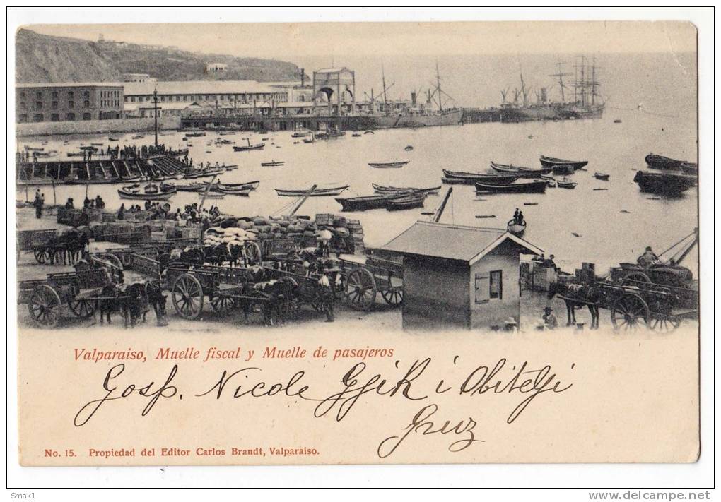 AMERICA CHILE VALPARIOSO TAX AND PASSENGERS DOCK OLD POSTCARD - Chile