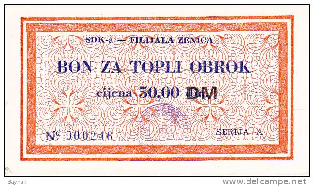 BOSNIEN  -  SDK - A   ZENICA  --  BON ZA TOPLI OBROK  --  50,00 DM - Bosnia Y Herzegovina