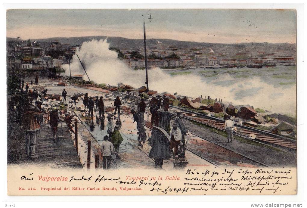 AMERICA CHILE VALPARAISO TIME IN THE BAY THE RAILROAD OLD POSTCARD - Chile