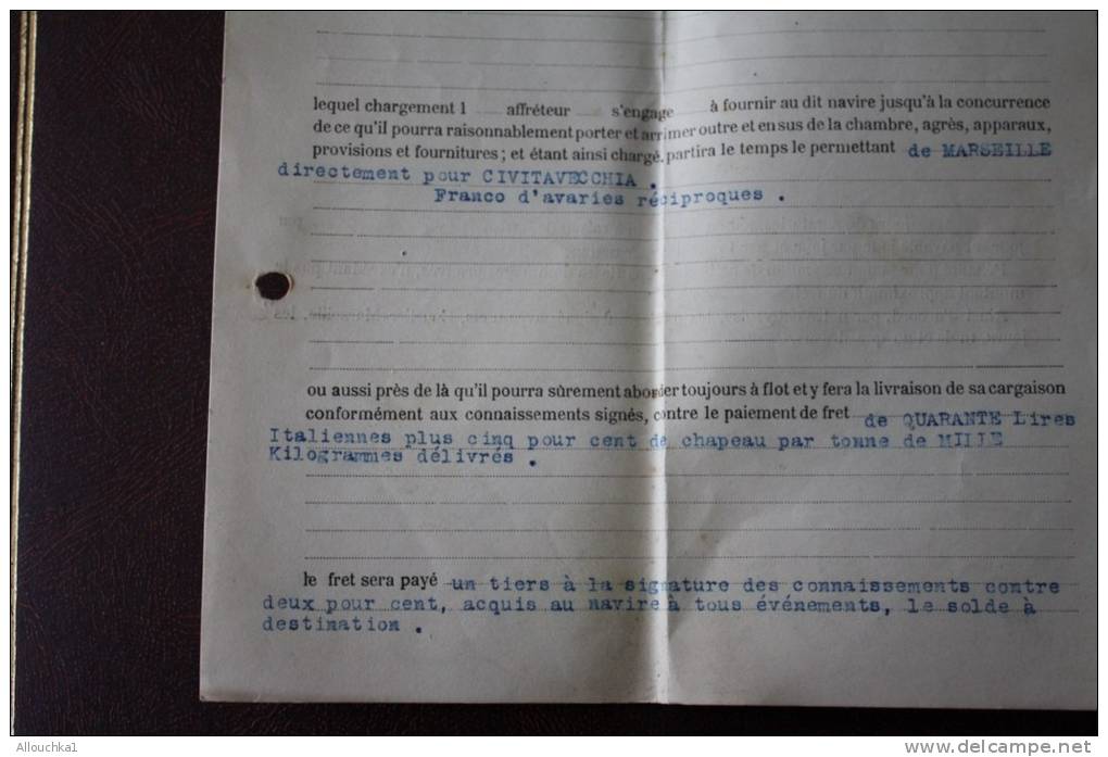 Connaissement,charte-partie ,bill Of Lading, Chartervertrag Voilier Italien Zaira-Livourne Marseille Civitavecchia  1926 - Autres & Non Classés
