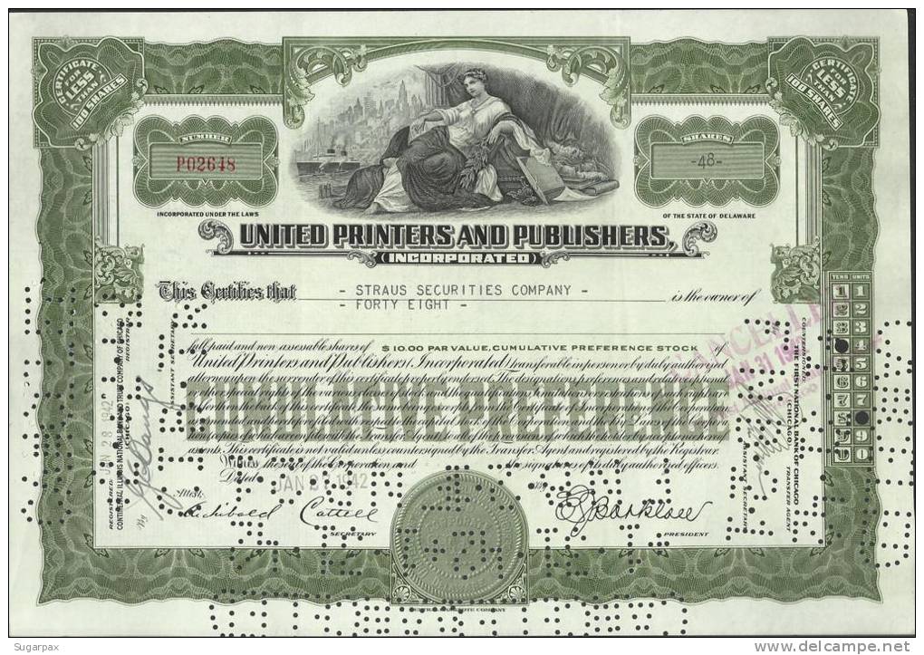 UNITED PRINTERS AND PUBLISHERS - 48 SHARES - 27.01.1942 - 2 SCANS - S - V