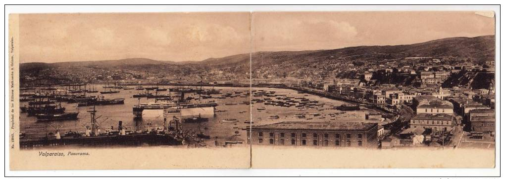 AMERICA CHILE VALPARAISO PANORAMA DOUBLE CARD OLD POSTCARD - Chile