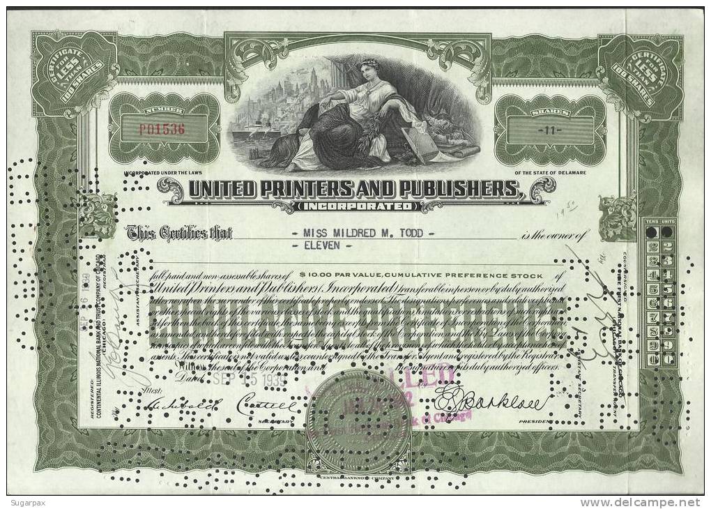 UNITED PRINTERS AND PUBLISHERS - 11 SHARES - 15.09.1939 - 2 SCANS - S - V