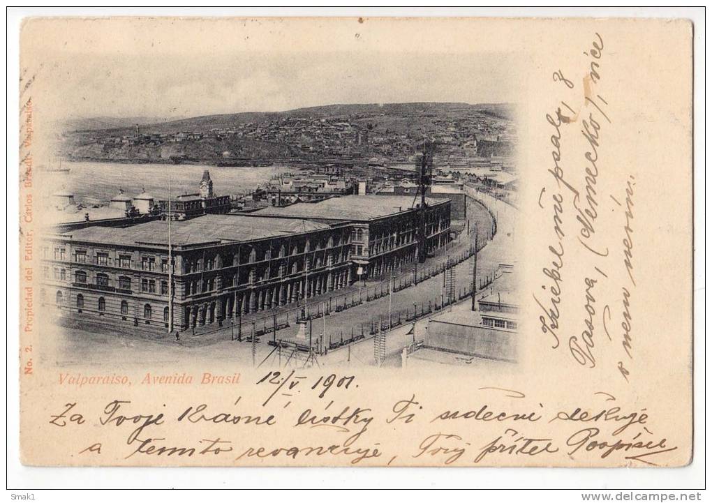 AMERICA CHILE VALPARAISO BRASIL AVENUE EDIT CARLOS BRANDT OLD POSTCARD 1907. - Chile