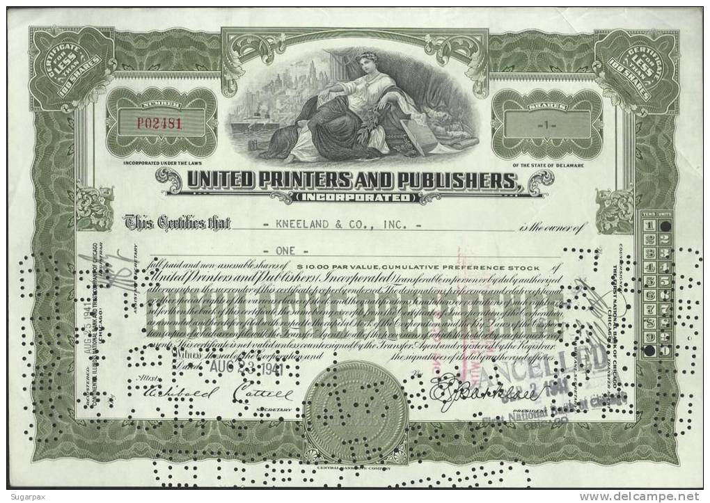 UNITED PRINTERS AND PUBLISHERS - 1 SHARE - 23.08.1941 - 2 SCANS - S - V