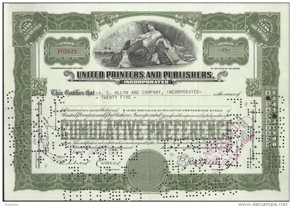 UNITED PRINTERS AND PUBLISHERS - 25 SHARES - 06.01.1942 - 2 SCANS - S - V