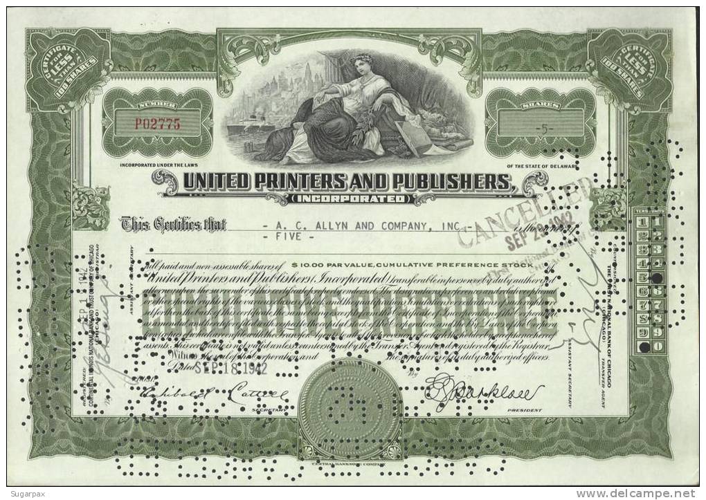 UNITED PRINTERS AND PUBLISHERS - 5 SHARES - 18.09.1942 - 2 SCANS - S - V