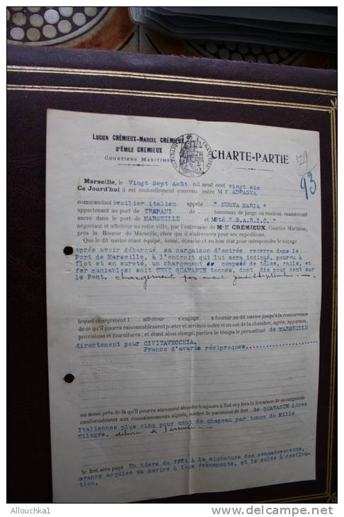 Connaissement,charte-part Ie,bill Of Lading,Chartervertrag Voilier Italien S/s Nuova Maria-Trapani,Marseille Civitavechi - Other & Unclassified