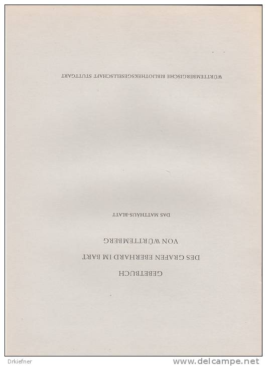 Matthäus-Blatt, Gebetbuch Des Grafen Eberhard Im Bart, Faksimile, Württ. Bibliotheksgesellschaft Stuttgart 1973 - Christentum
