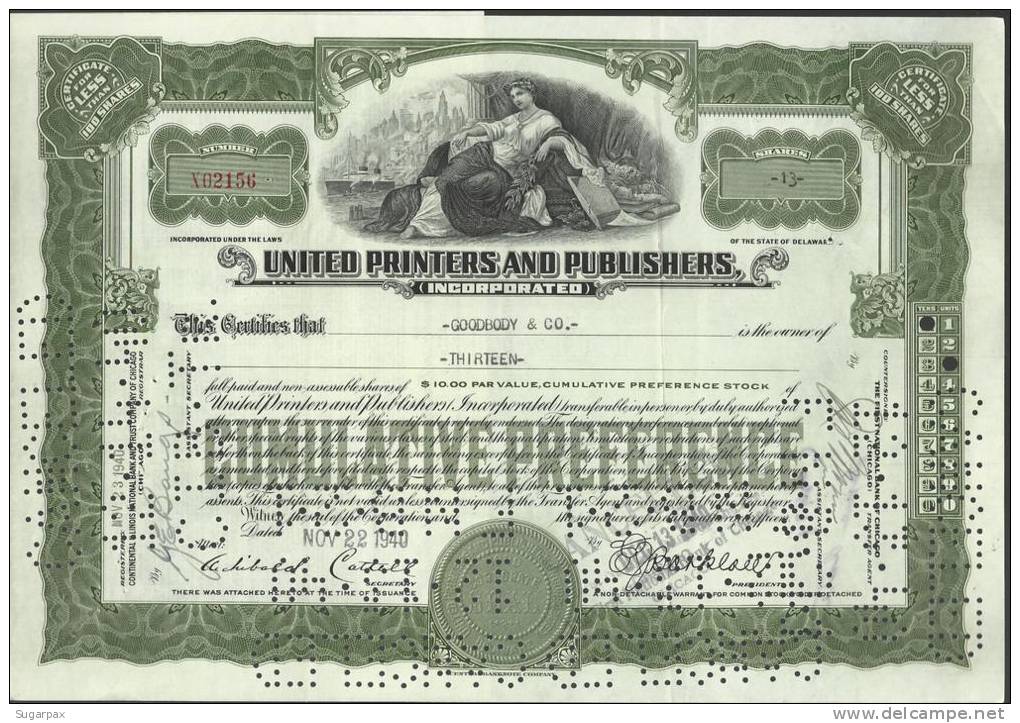 UNITED PRINTERS AND PUBLISHERS - 13 SHARES - 22.11.1940 - 2 SCANS - S - V