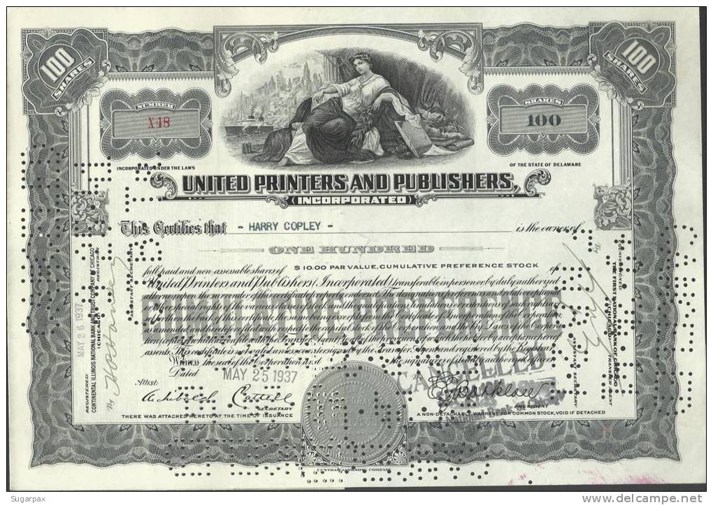 UNITED PRINTERS AND PUBLISHERS - 100 SHARES - 25.05.1937 - 2 SCANS - S - V