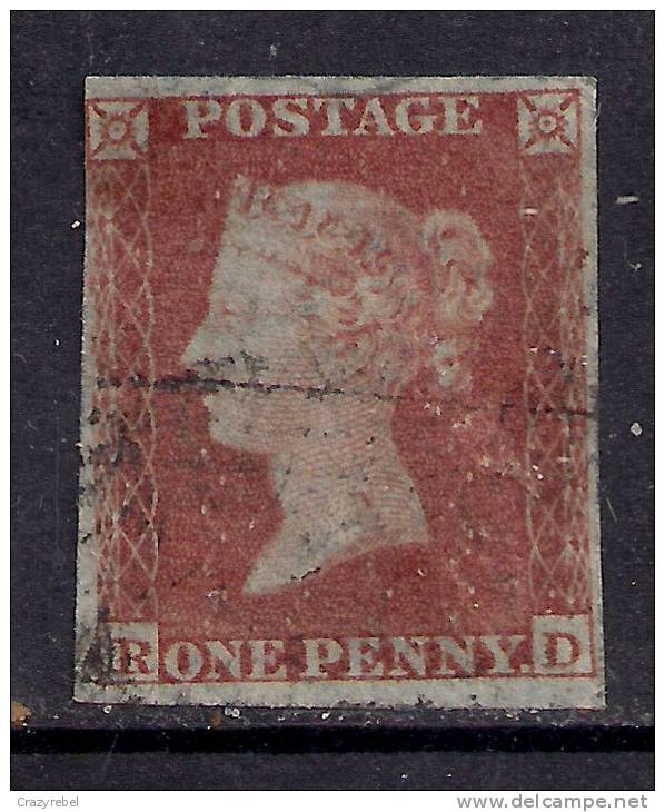 GB 1841 - 52 QV 1d PENNY RED IMPERF BLUED PAPER ( R & D ) USED STAMP . ..( F981 ) - Usati
