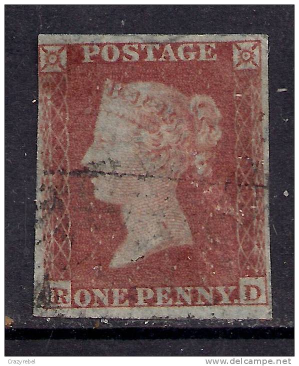 GB 1841 - 52 QV 1d PENNY RED IMPERF BLUED PAPER ( R & D ) USED STAMP . ..( F981 ) - Oblitérés