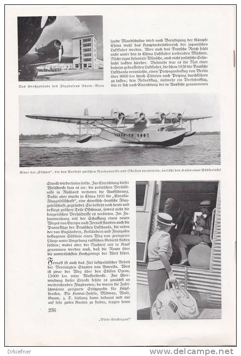 Aufsatz Dr. K. Krause: Weltluftverkehr, 1938; Condor, Clipper-Flugboot, JU 52 U.a. - Articles De Papeterie